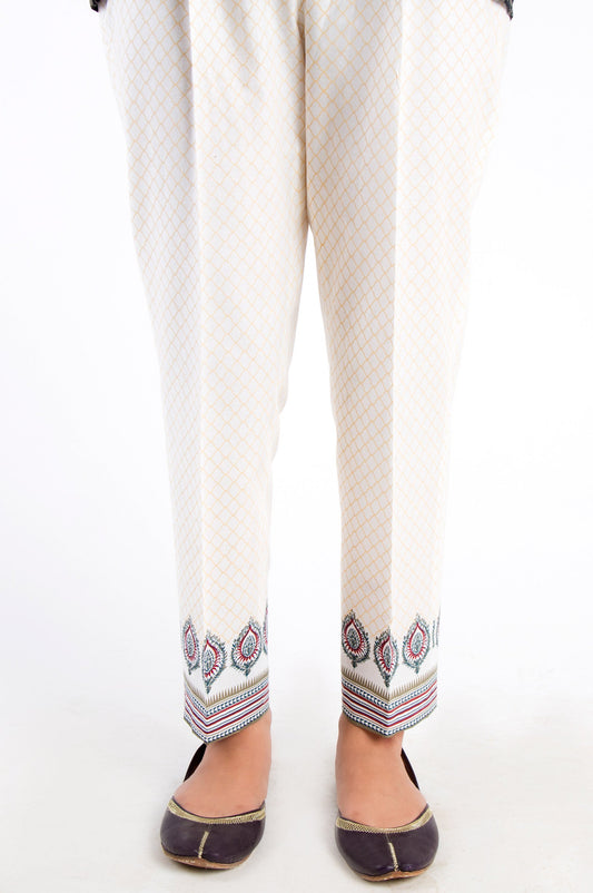 Screen Printed Cigarette Pants  - White