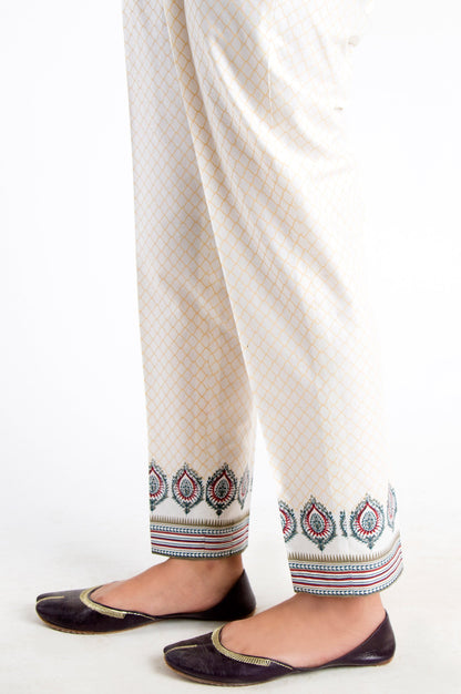 Screen Printed Cigarette Pants  - White
