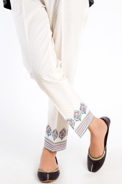 Screen Printed Cigarette Pants  - White