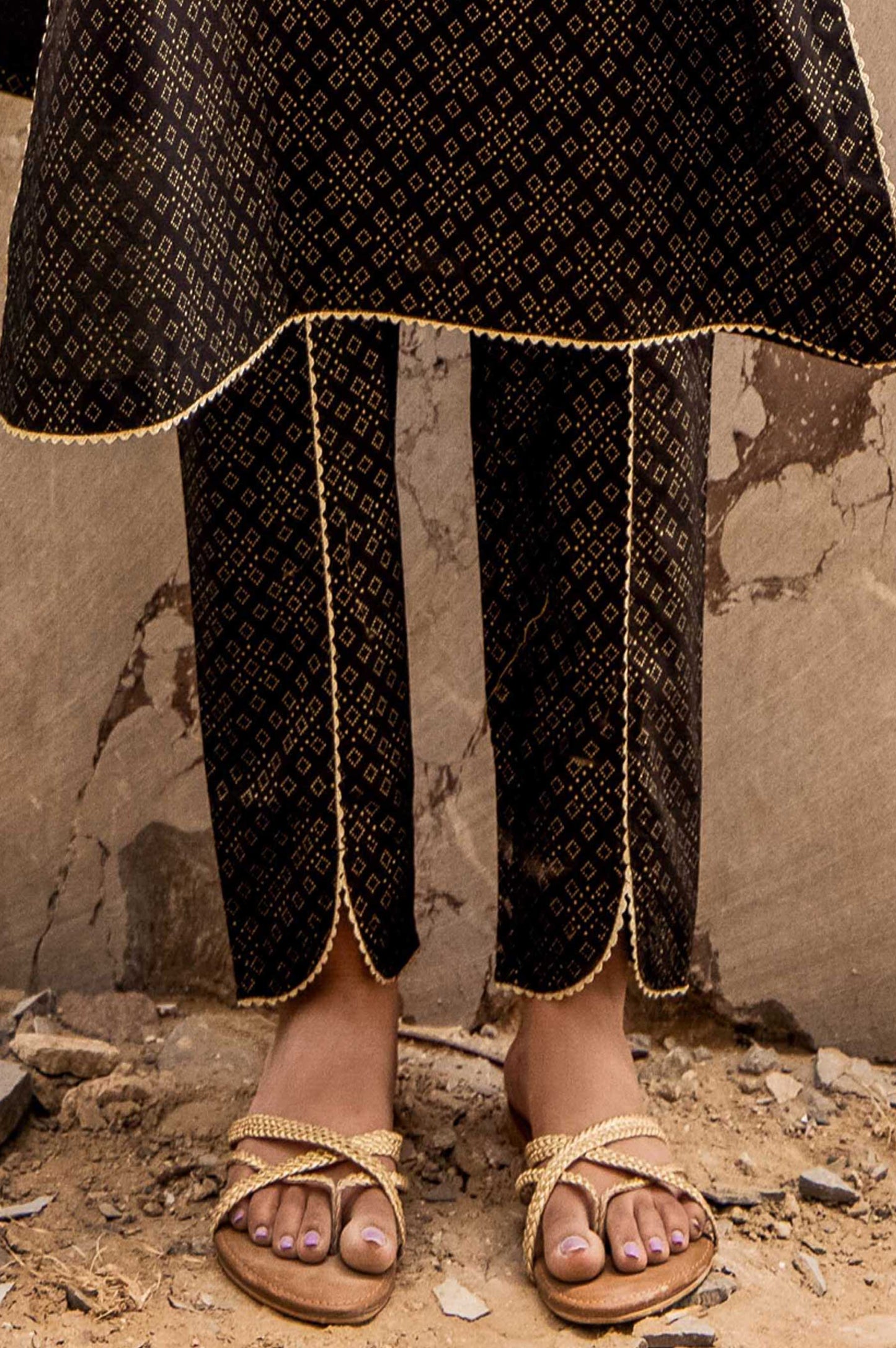 Embellished Cambric Cigarette Pants - Black/ Gold Paste