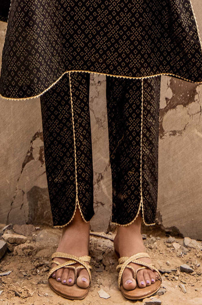 Embellished Cambric Cigarette Pants - Black/ Gold Paste
