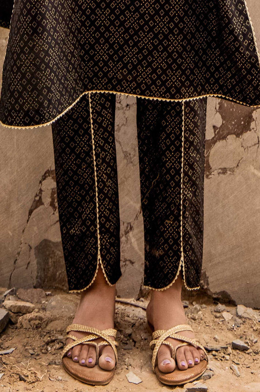 Embellished Cambric Cigarette Pants - Black/ Gold Paste