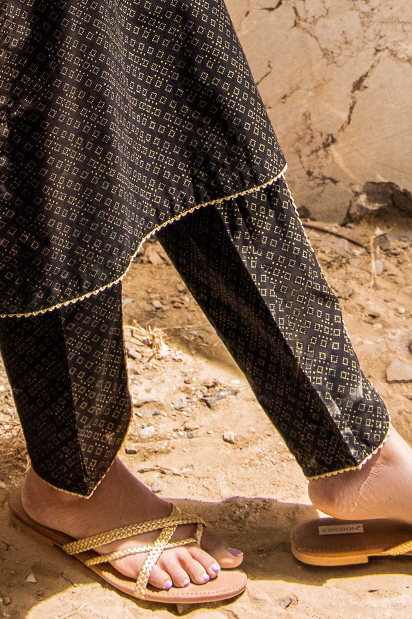 Embellished Cambric Cigarette Pants - Black/ Gold Paste