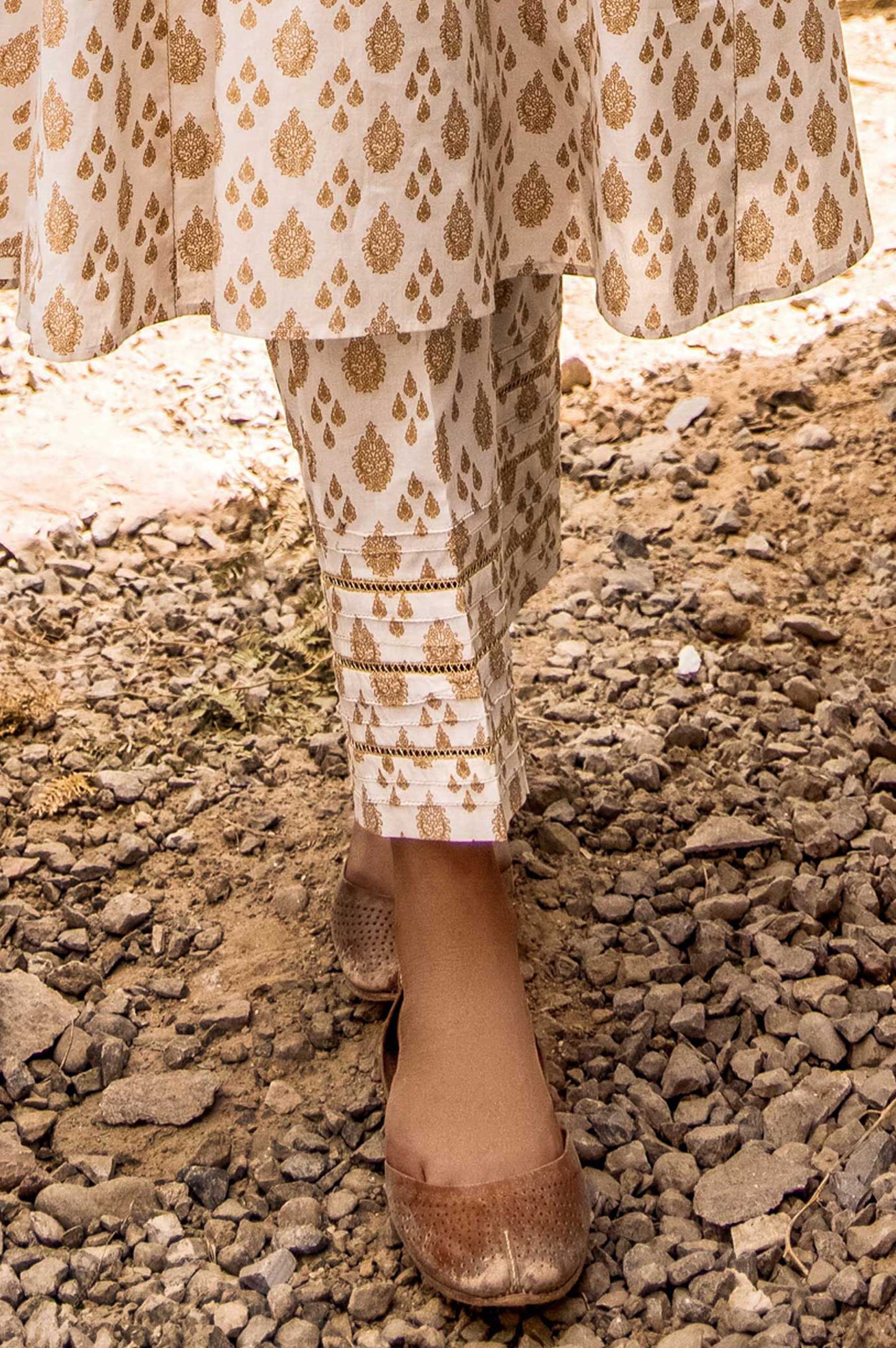 Embellished Cambric Cigarette Pants  - White / Gold Paste