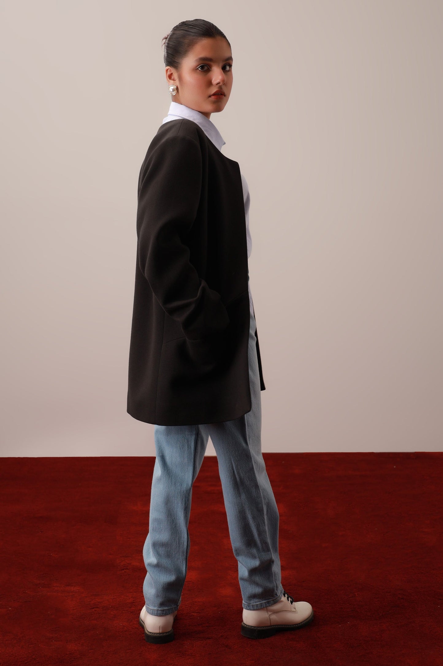 Black Front Open Blazer