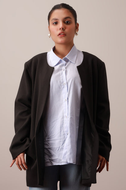 Black Front Open Blazer
