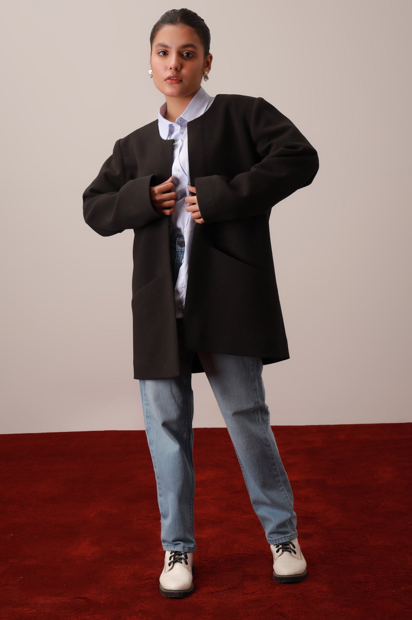 Black Front Open Blazer