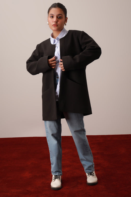 Black Front Open Blazer