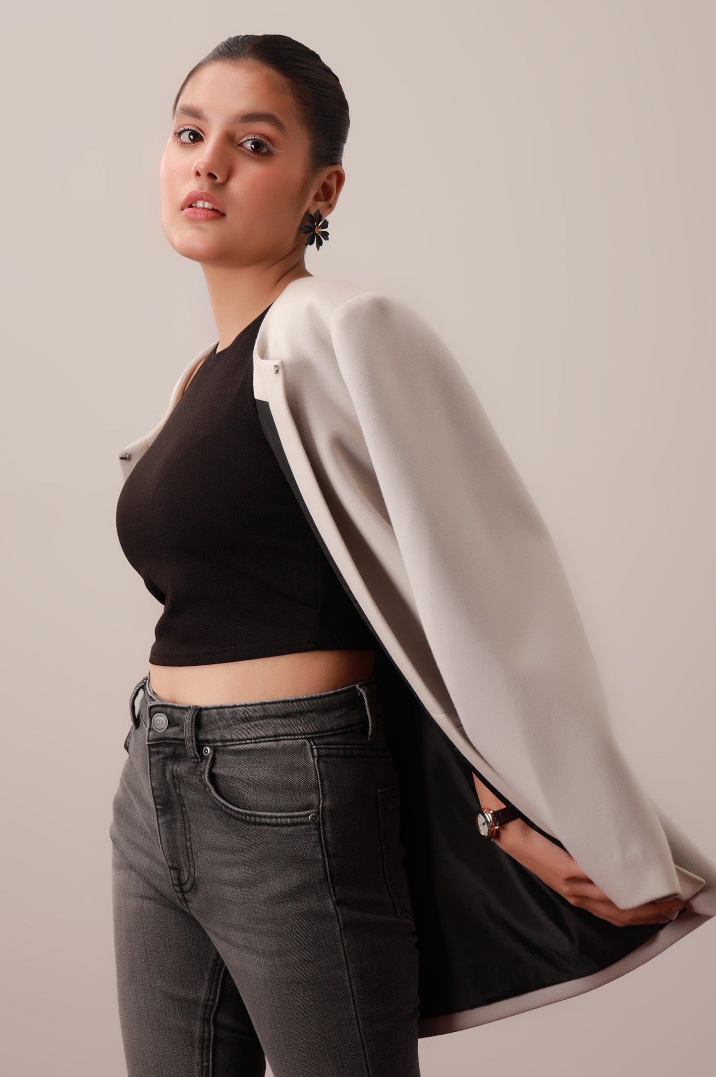 Grey Front Open Blazer