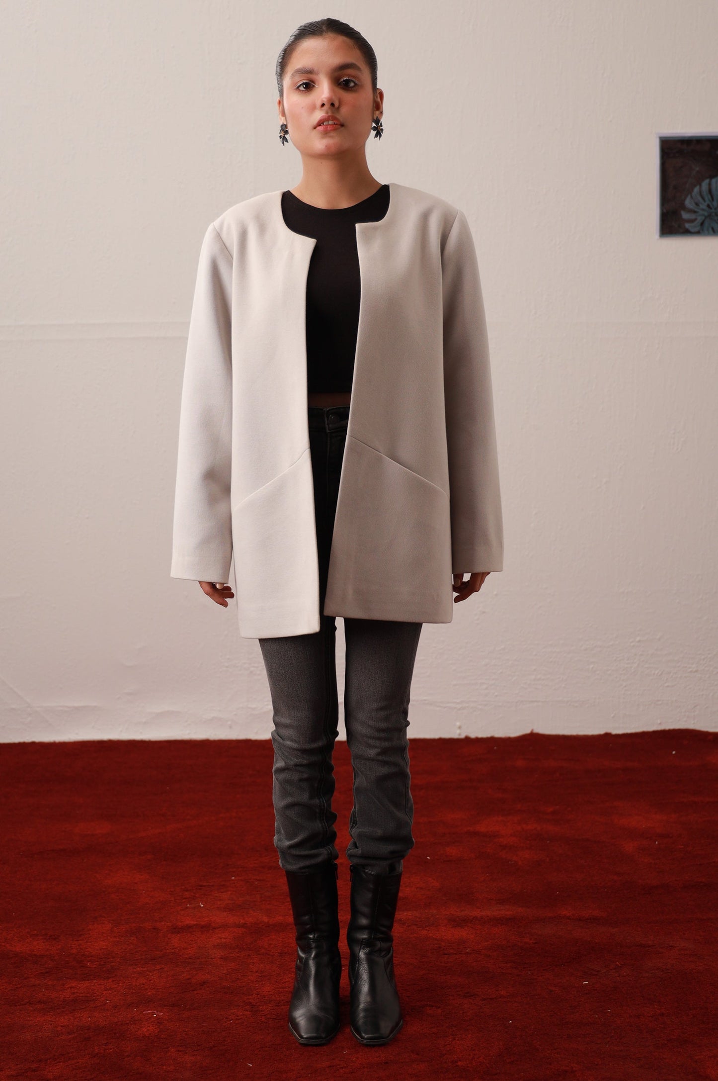 Grey Front Open Blazer