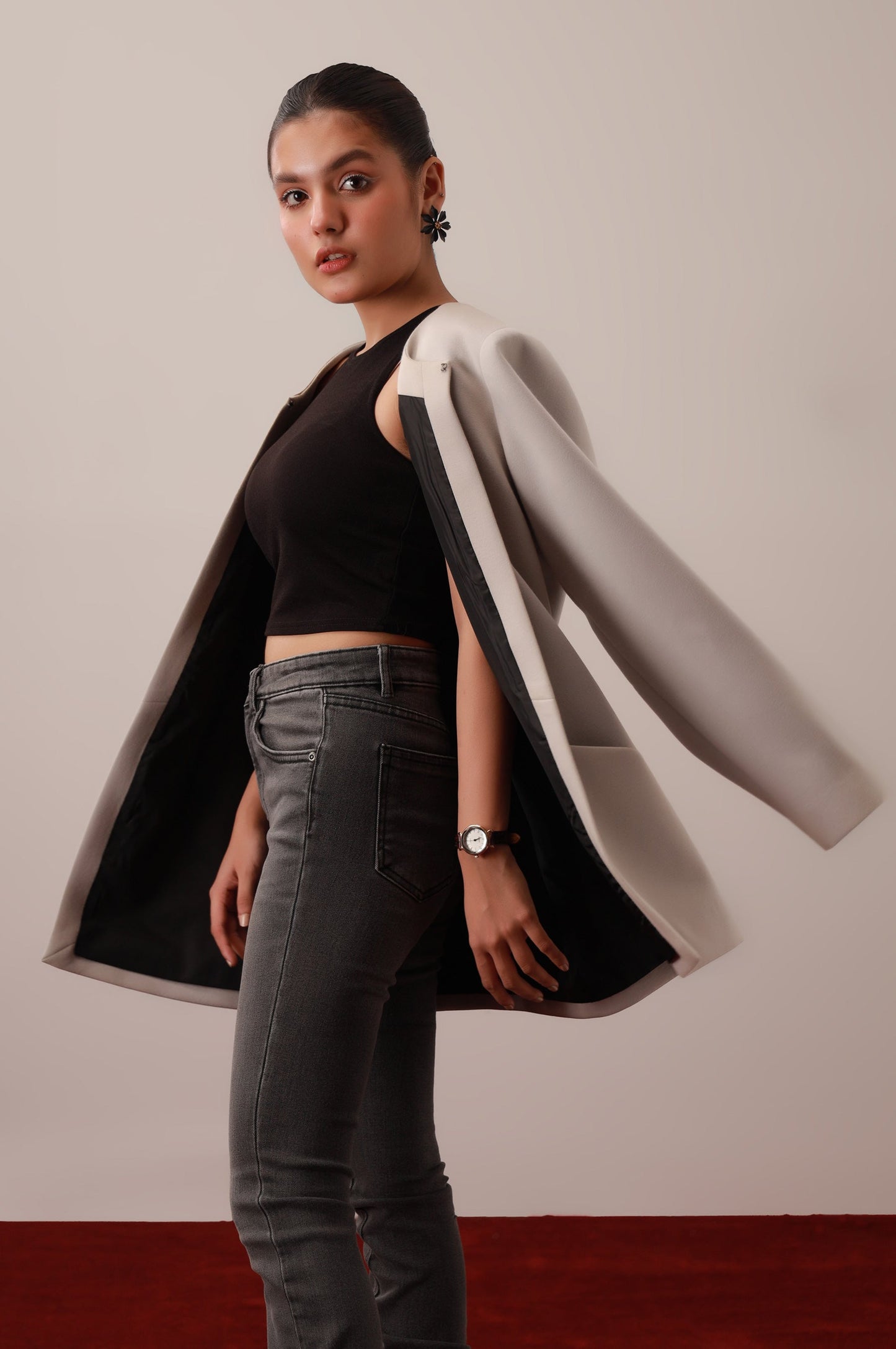 Grey Front Open Blazer