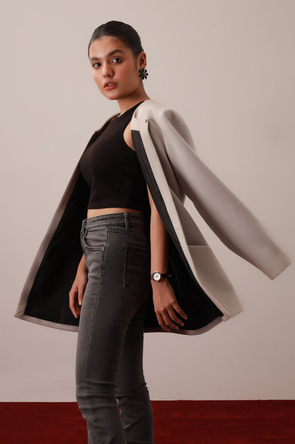 Grey Front Open Blazer