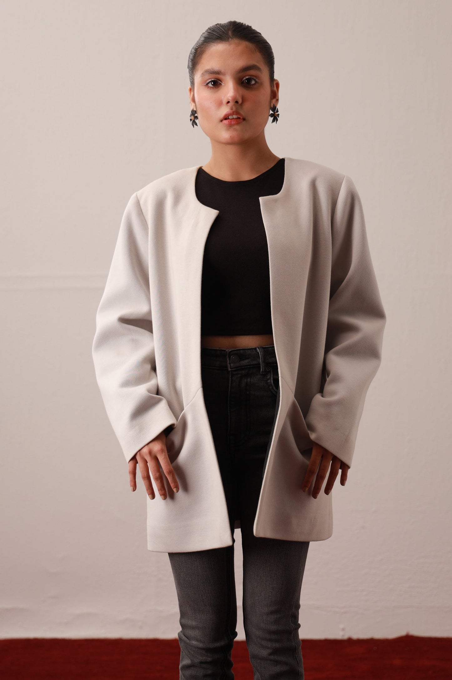 Grey Front Open Blazer