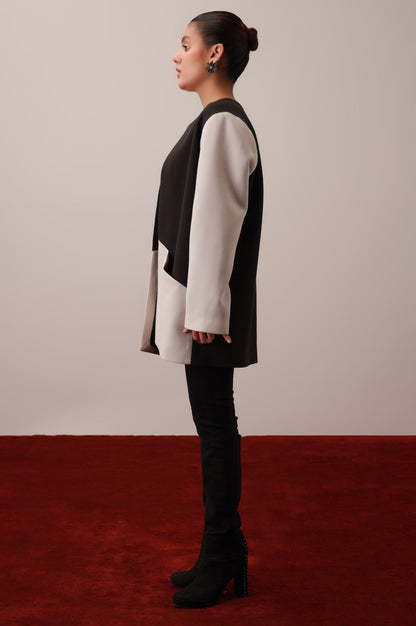 Black/Grey Front Open Blazer