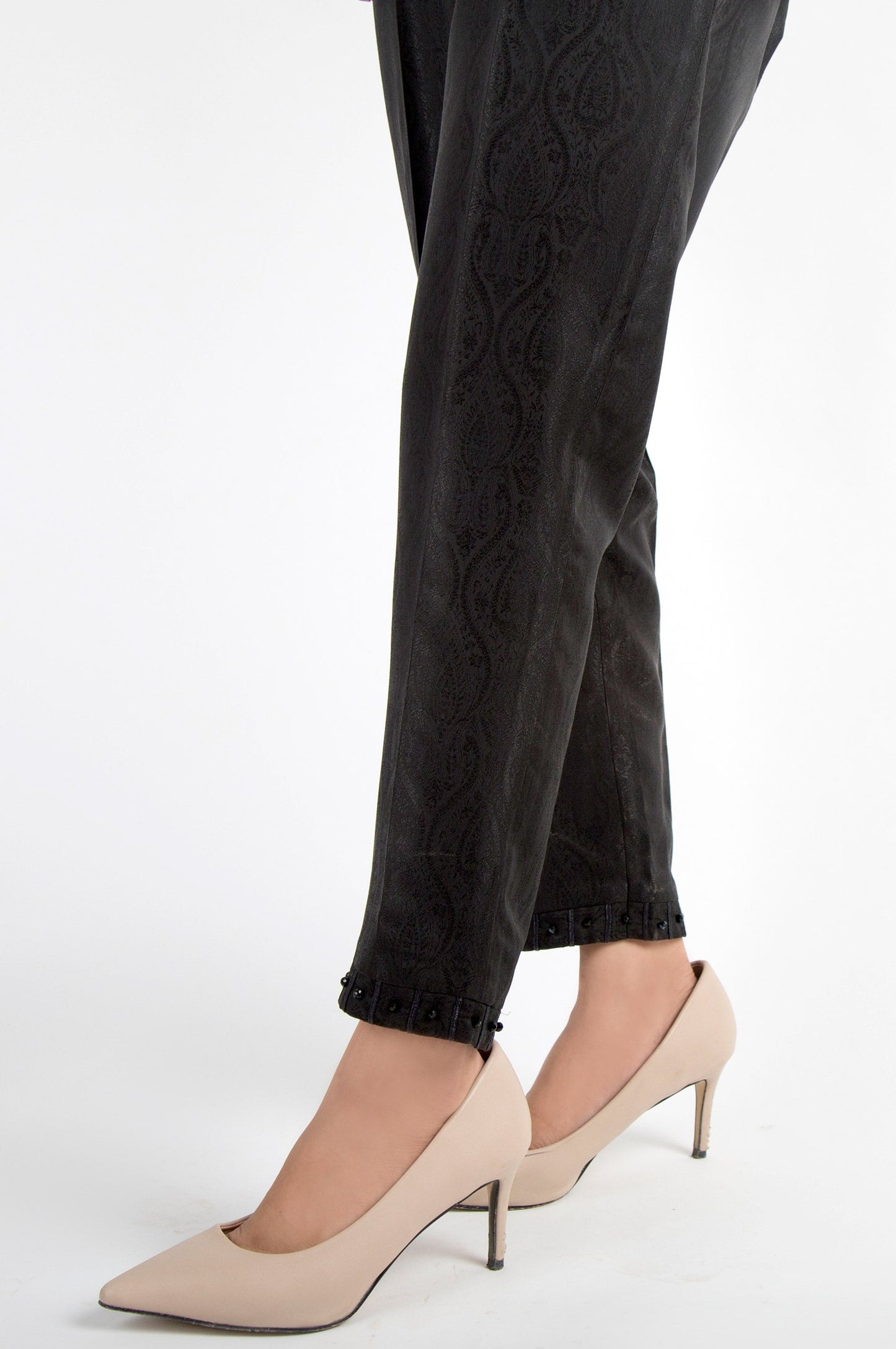 Embellished Jamawar Pants - Black