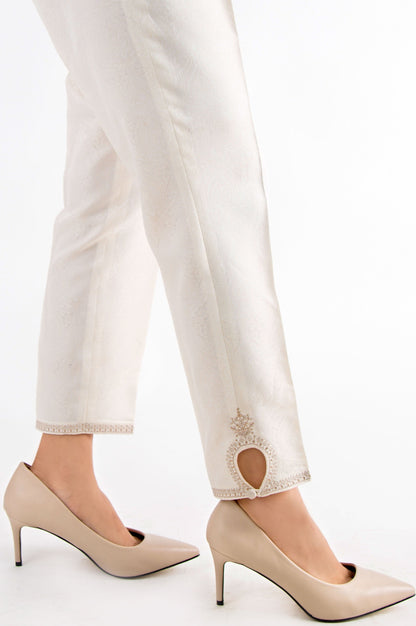 Embroidered Cigarette Pants - White