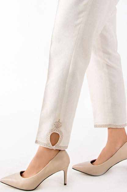 Embroidered Cigarette Pants - White