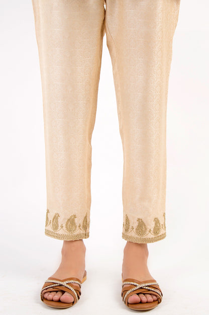 Embroidered Cigarette Pants - Beige