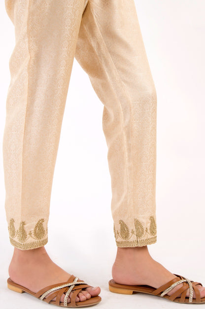 Embroidered Cigarette Pants - Beige