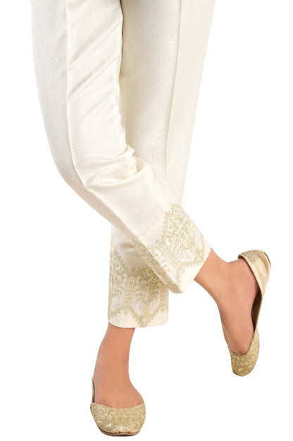 Embroidered Cigarette Pants - Off White