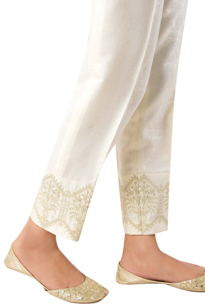 Embroidered Cigarette Pants - Off White