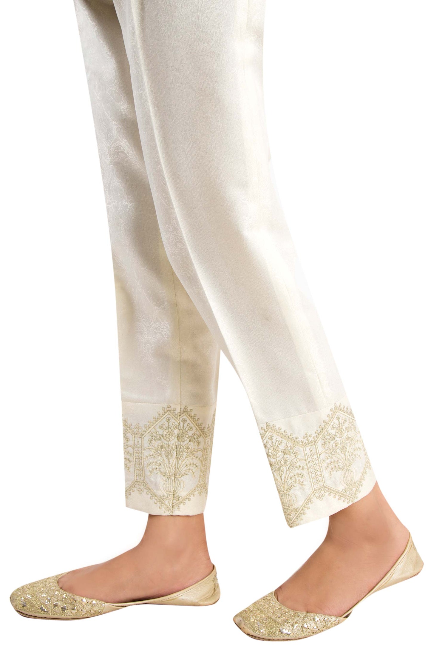 Embroidered Cigarette Pants - Off White