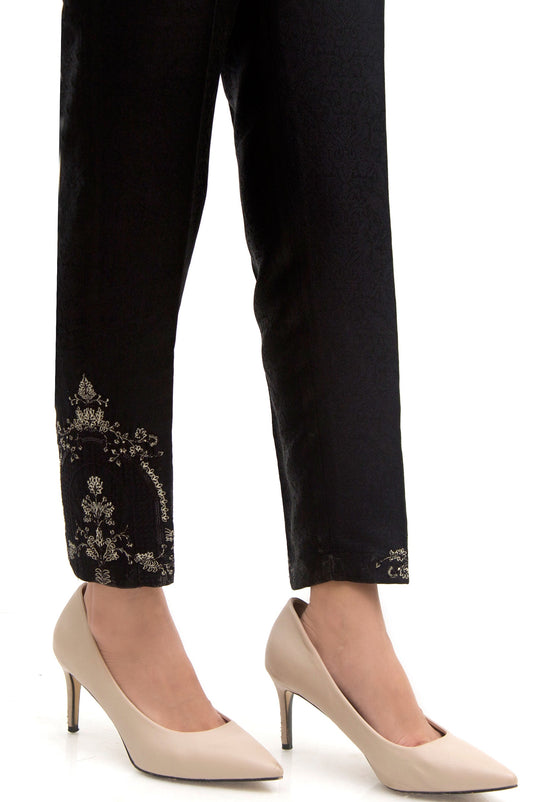 Embroidered Jamawar Pants  - Black