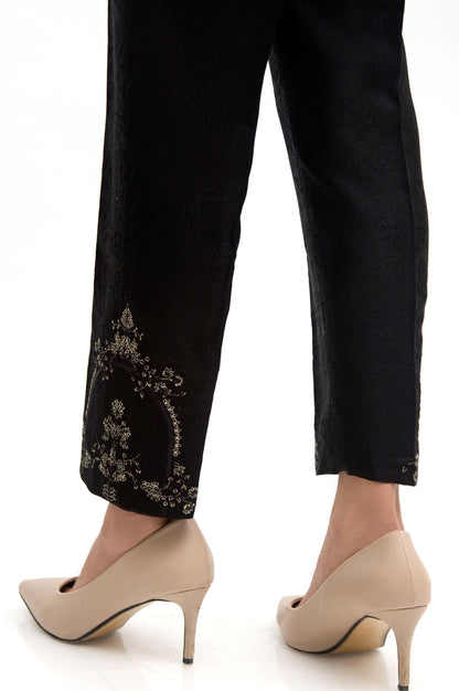 Embroidered Jamawar Pants  - Black