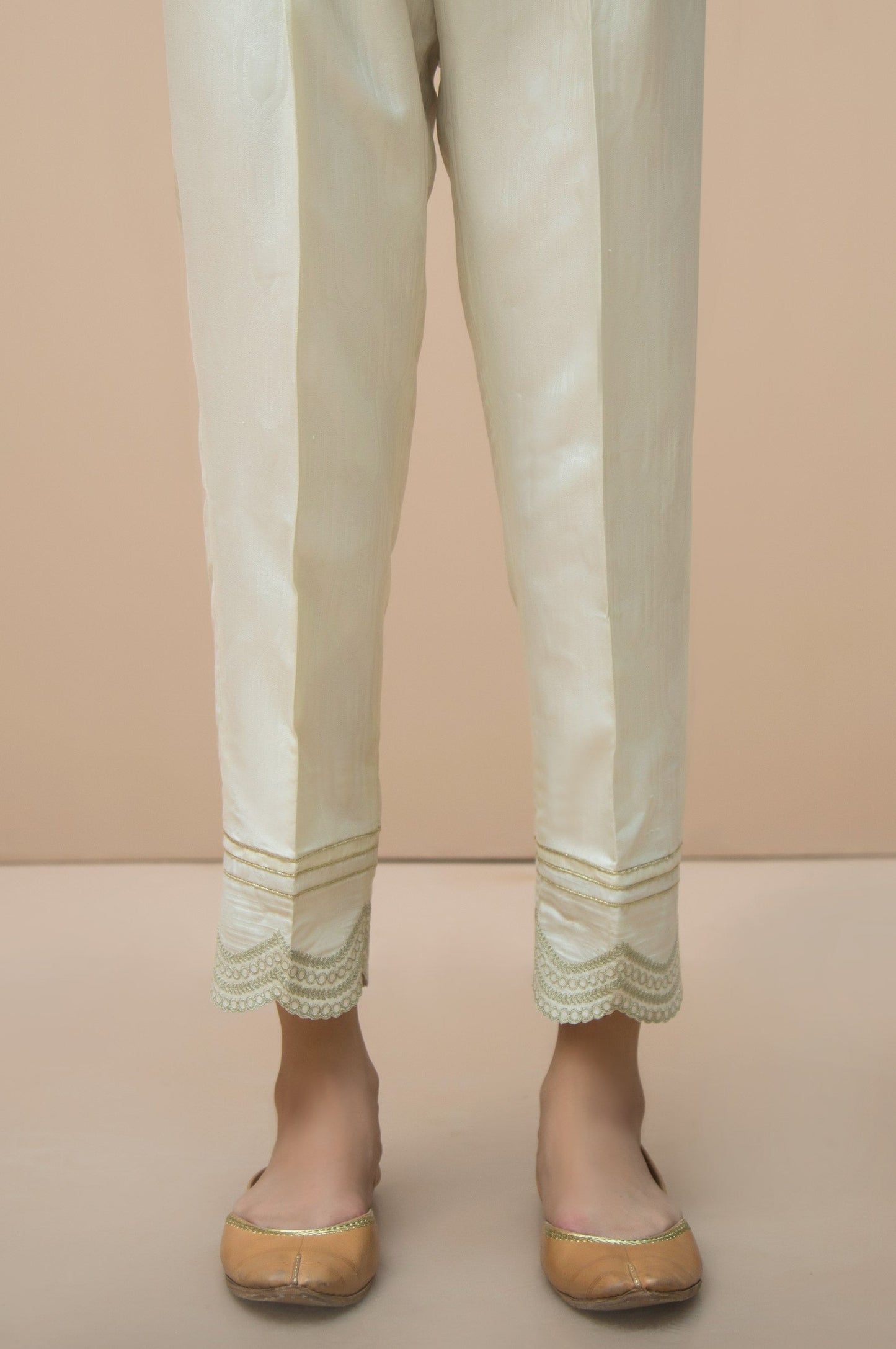 Embroidered Jamawar Pants  - Off White