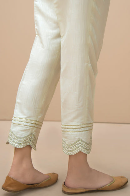 Embroidered Jamawar Pants  - Off White