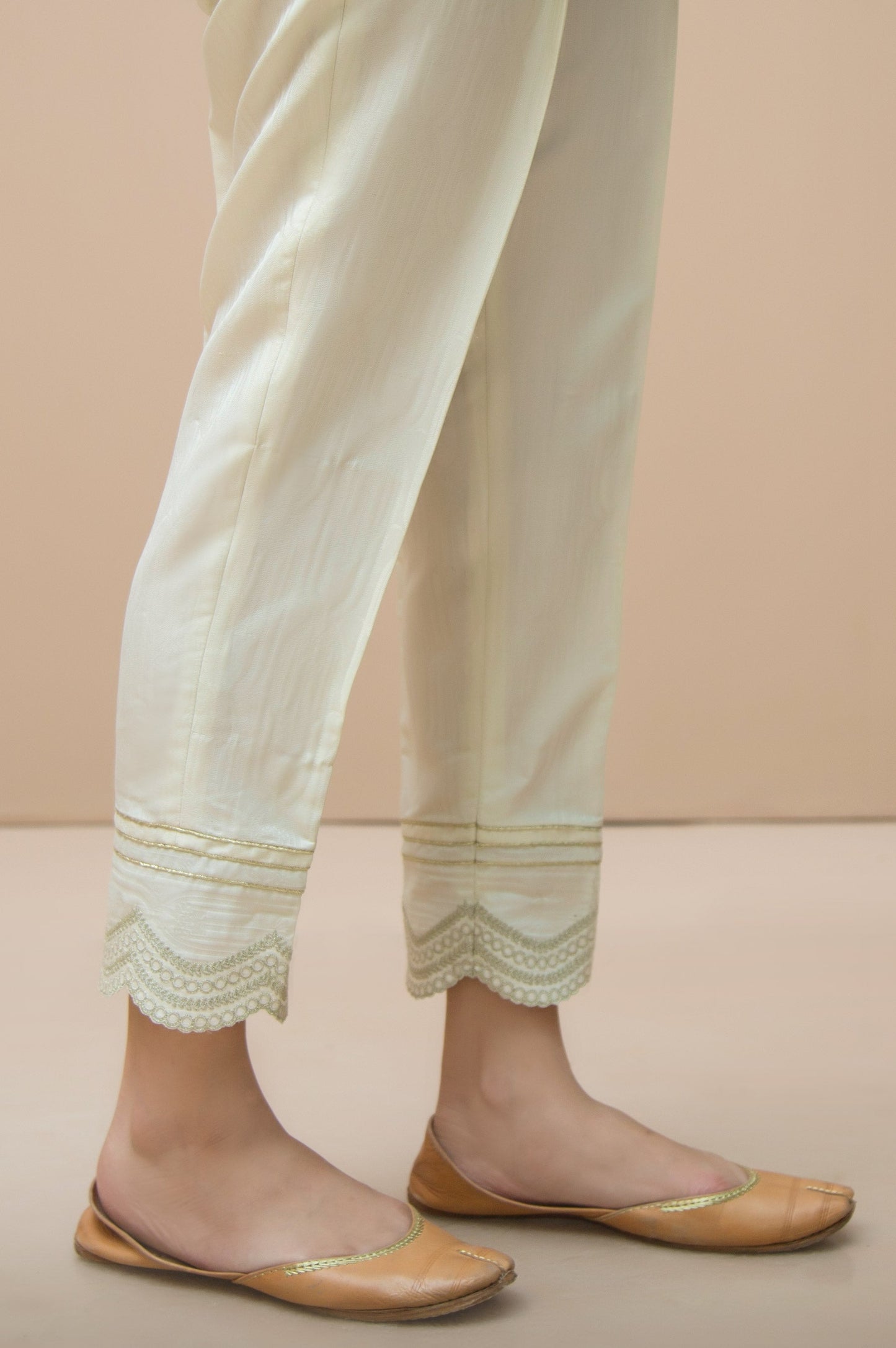 Embroidered Jamawar Pants  - Off White