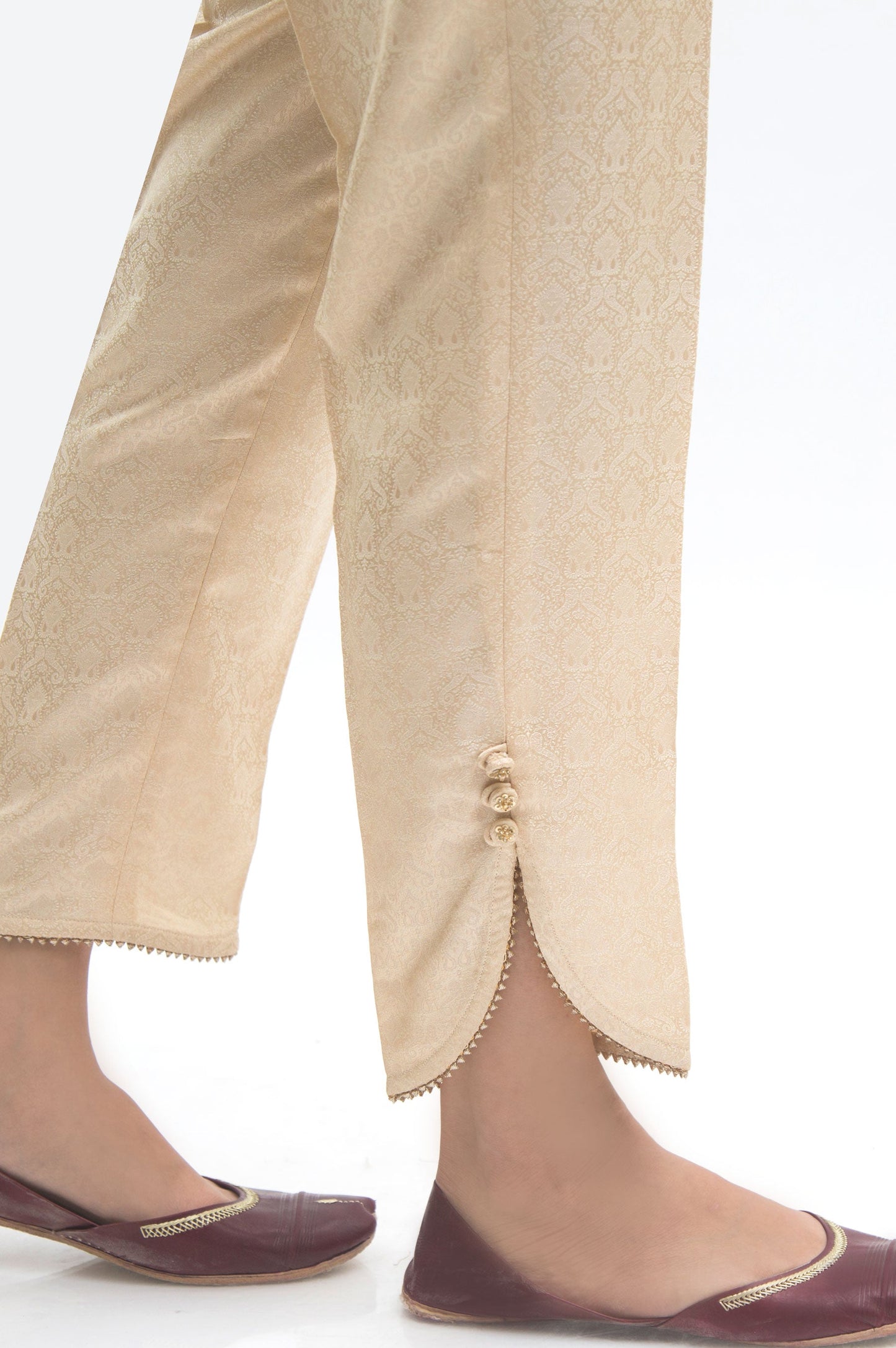 Embellished Jamawar Pants  - Beige