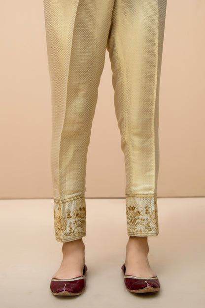 Embroidered cigarette Pants  - Golden
