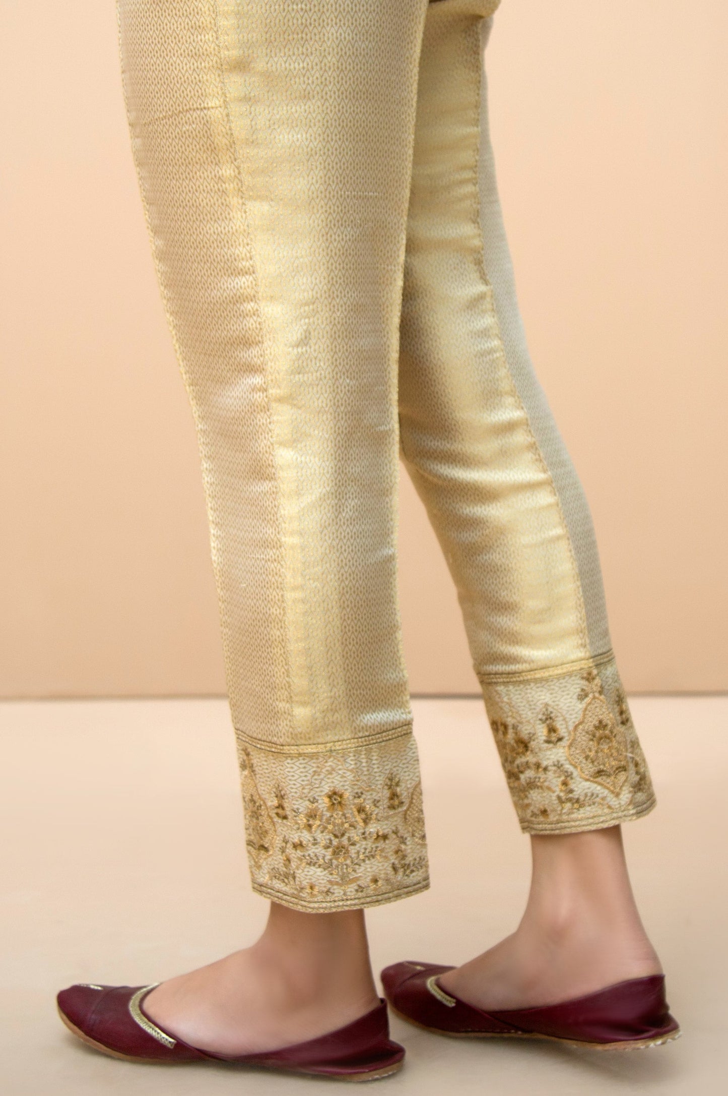 Embroidered cigarette Pants  - Golden