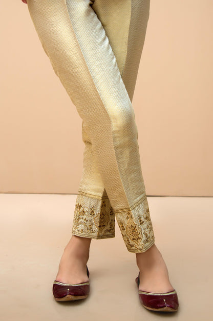 Embroidered cigarette Pants  - Golden