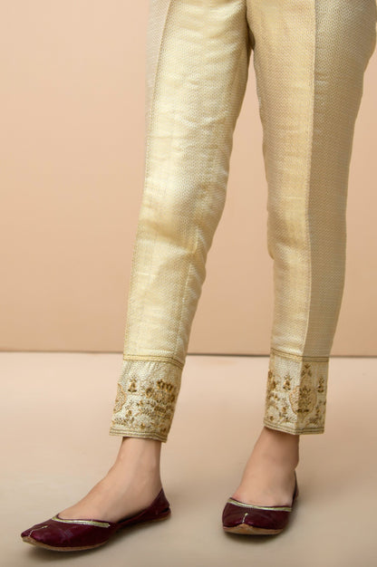 Embroidered cigarette Pants  - Golden