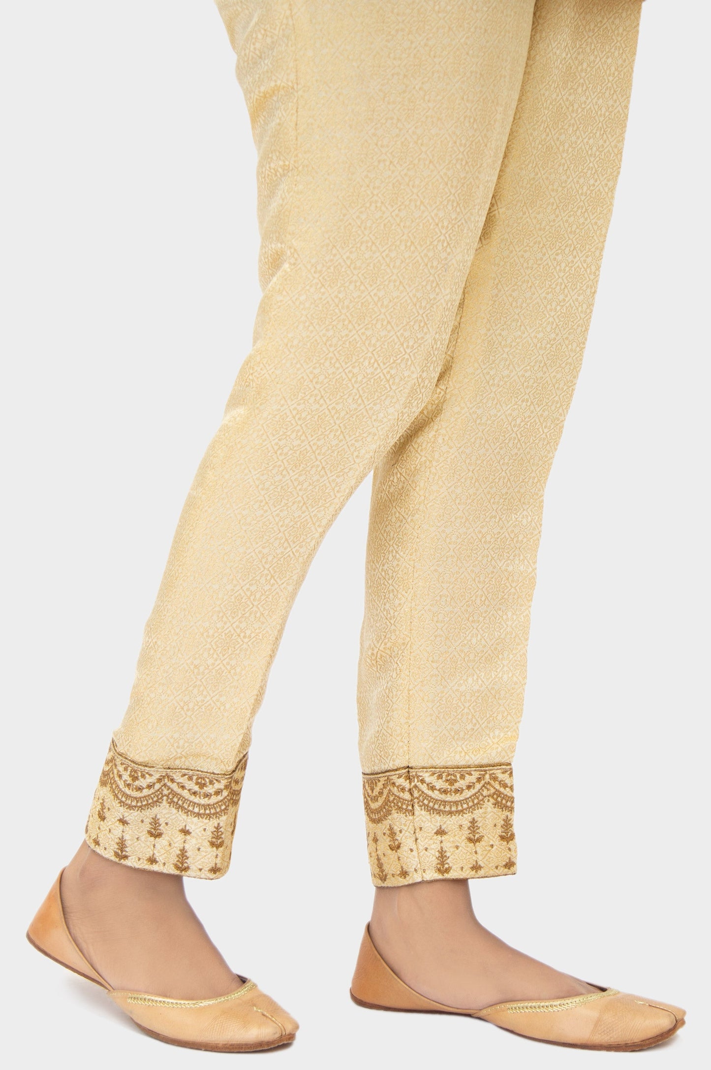 Embroidered Jamawar Cigarette Pants - Golden