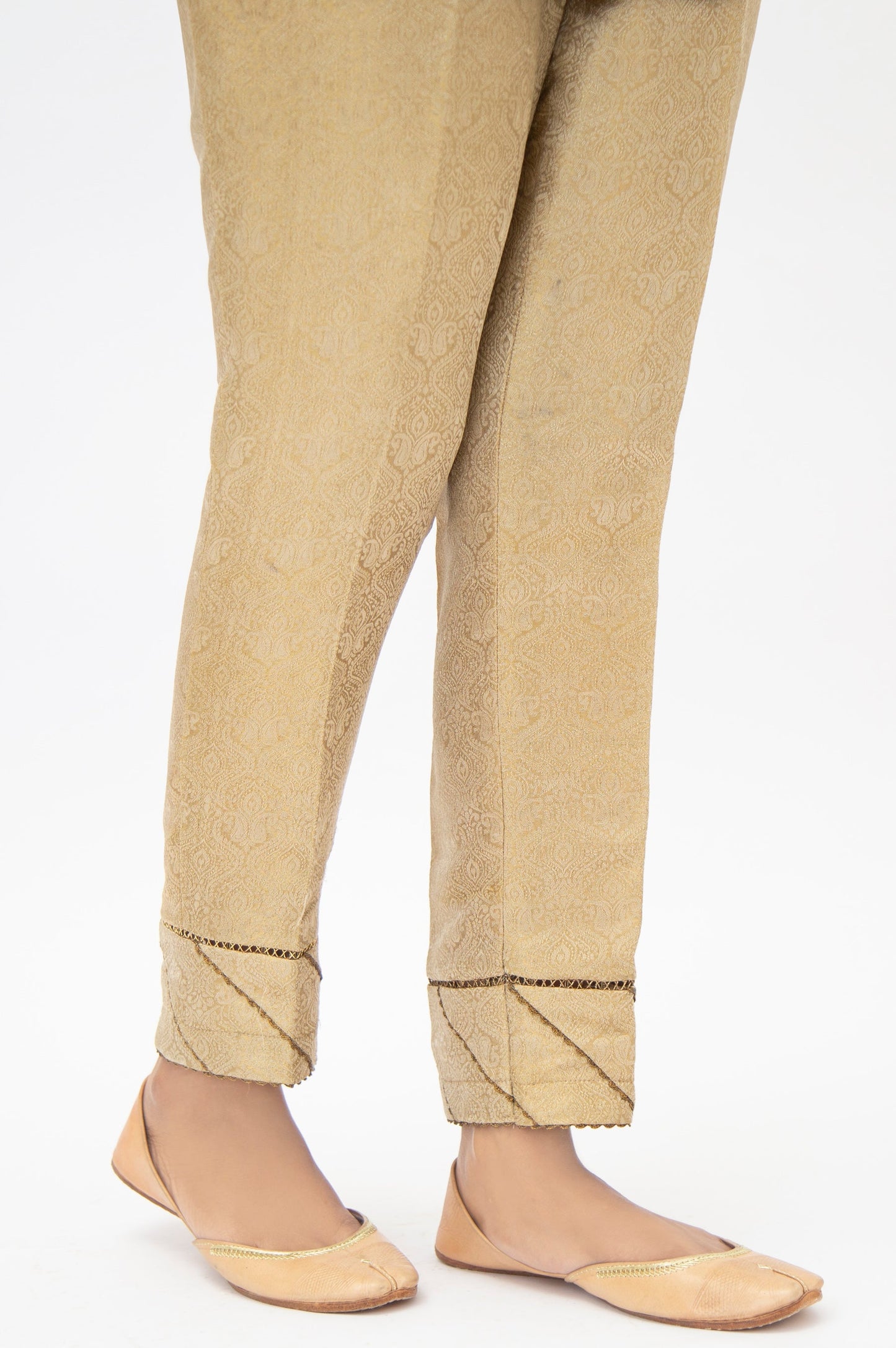 Embellished Jamawar Cigarette Pants - Gold