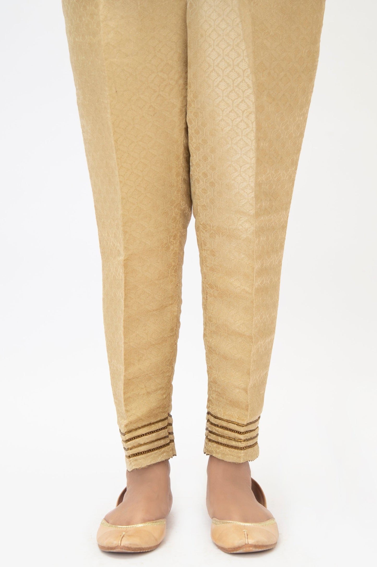 Embroidered Jamawar Cigarette Pants - Copper