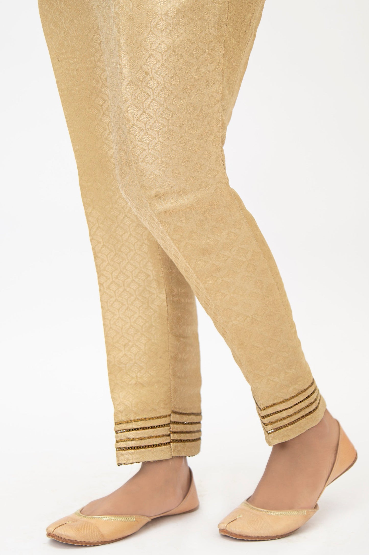Embroidered Jamawar Cigarette Pants - Copper