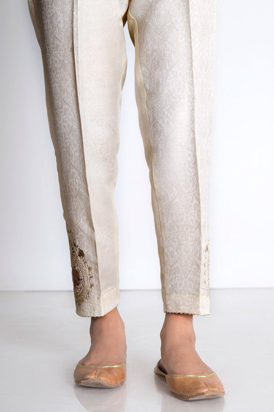 Embroidered Jamawar Pant -White