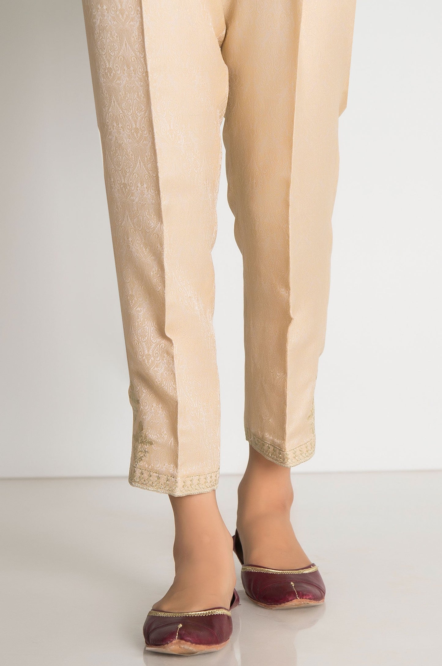 Embroidered Jamawar Cigarette Pant - Gold