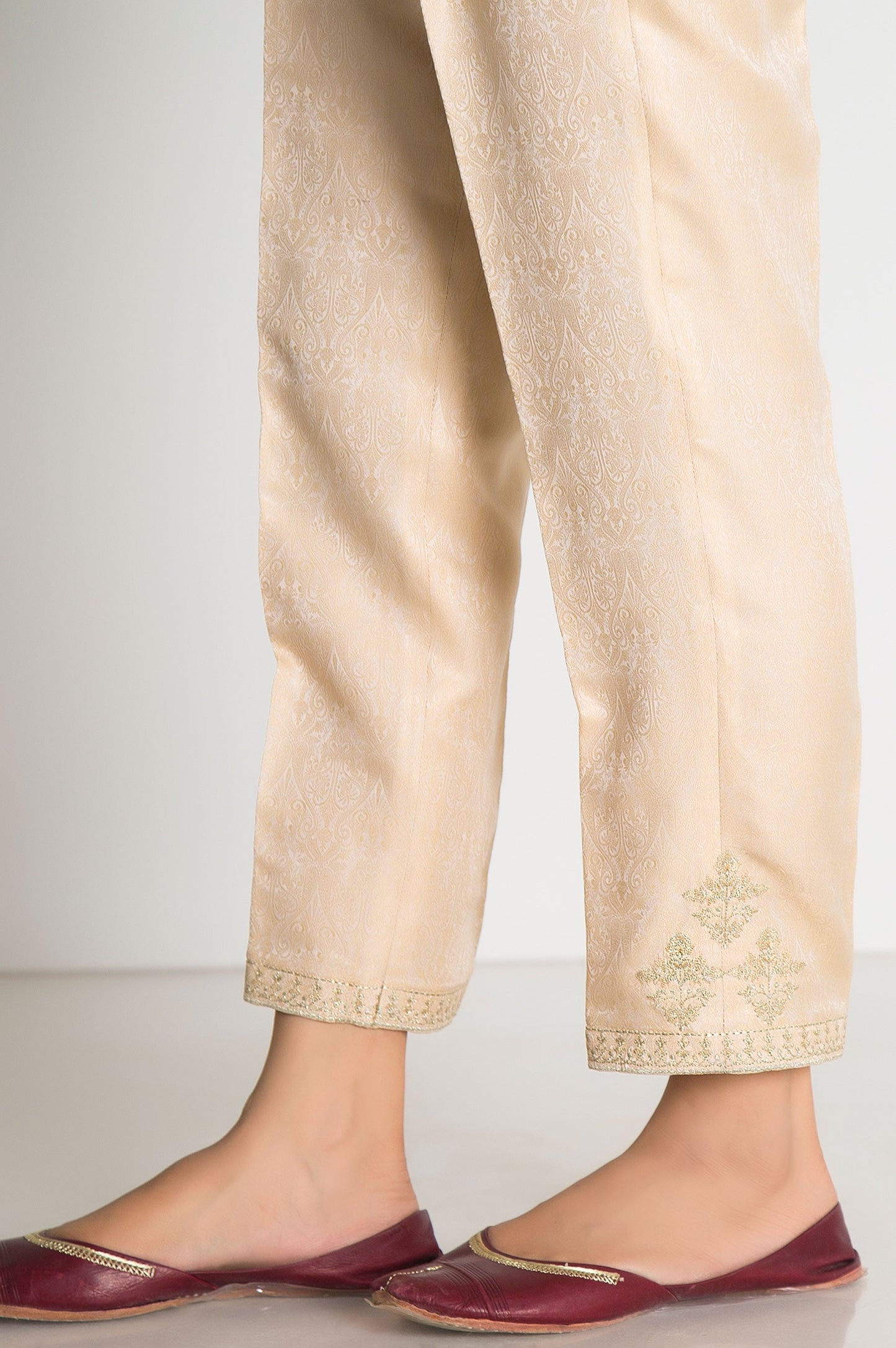 Embroidered Jamawar Cigarette Pant - Gold