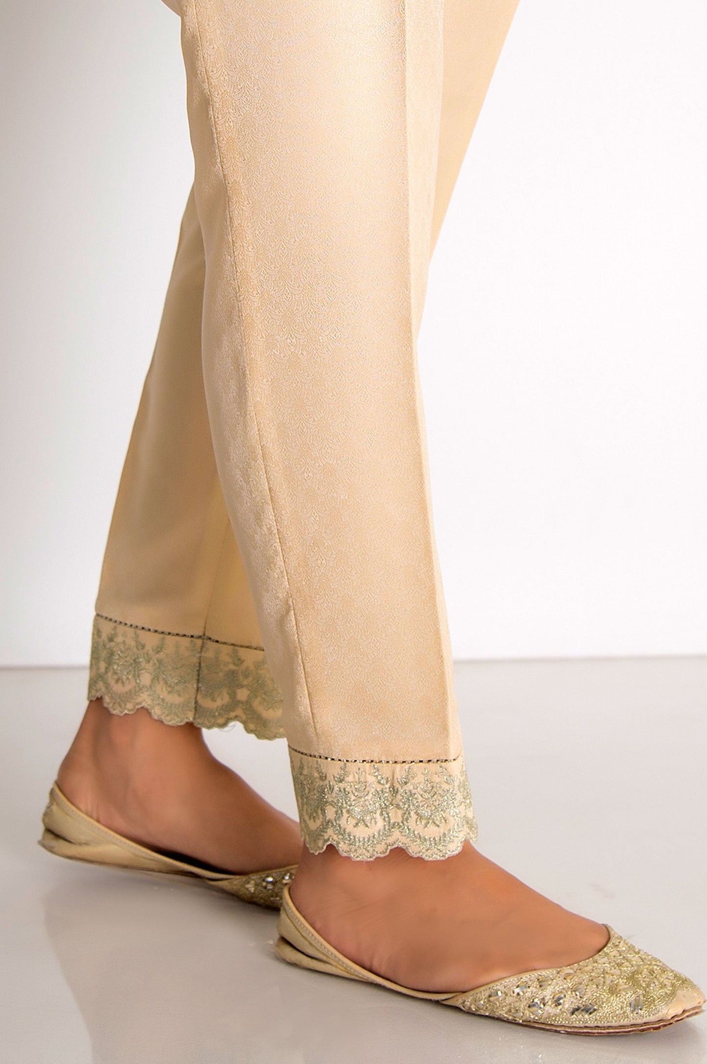 Embroidered Jamawar Pants  - Beige