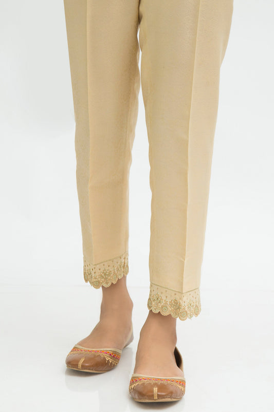 Embroidered Jamawar Cigarette Pants  - Light Beige