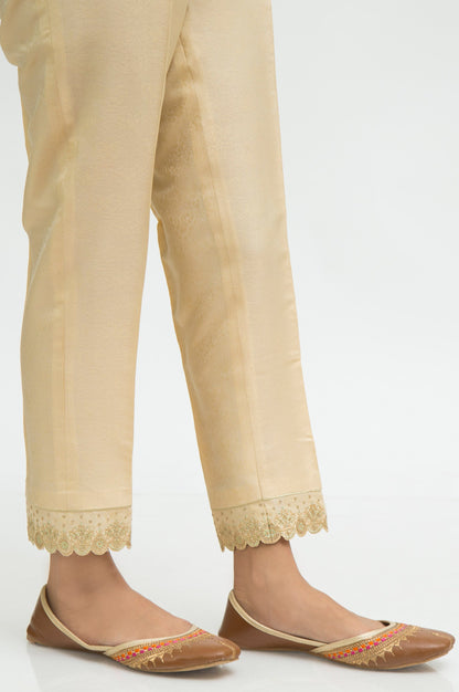 Embroidered Jamawar Cigarette Pants  - Light Beige