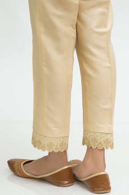 Embroidered Jamawar Cigarette Pants  - Light Beige