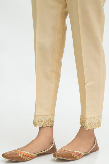 Embroidered Jamawar Cigarette Pants  - Light Beige