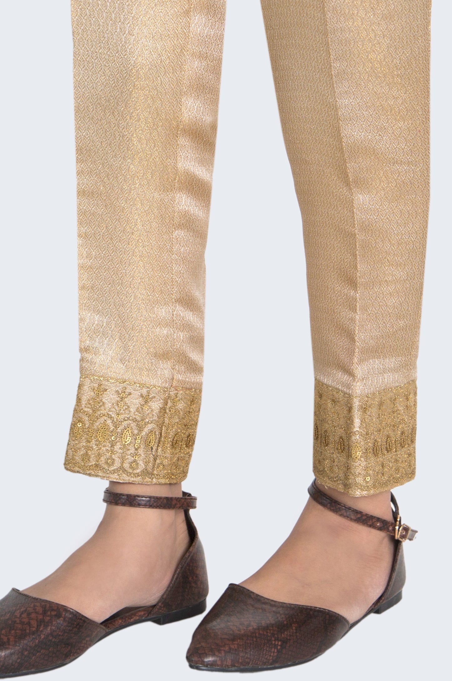 Embroidered Jamawar  Pants  - Golden