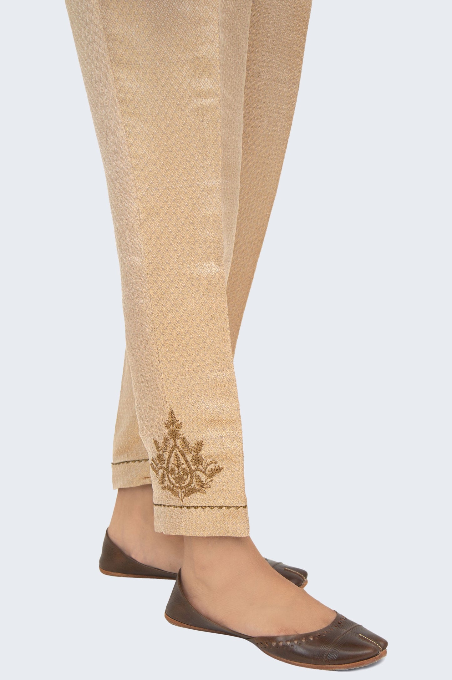 Embroidered Jamawar Cigarette Pants  - Gold